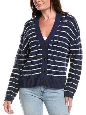 Michael Stars Dodi Nautical Striped Cardigan Sweater Nocturnal Blue Small $228.